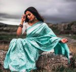 DESIGNER LICHI SILK JACQUARD WORK SAREE WITH UNSTITCHED BLOUSE FESTIVE WEAR WHOLESALE PRICE ETHNIC GARMENT (8)