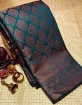 DESIGNER LICHI SILK JACQUARD WORK SAREE WITH UNSTITCHED BLOUSE NAVY BLUE