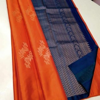 DESIGNER LICHI SILK JACQUARD WORK SAREE WITH UNSTITCHED BLOUSE ORANGE