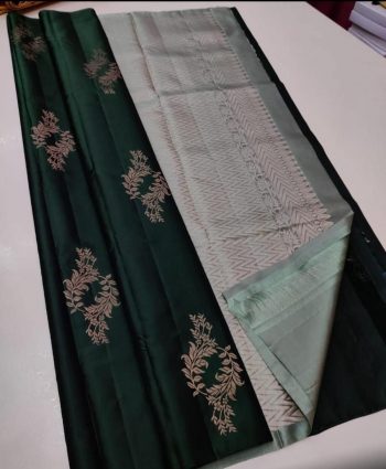 DESIGNER LICHI SILK JACQUARD WORK SAREE WITH UNSTITCHED BLOUSE GREEN