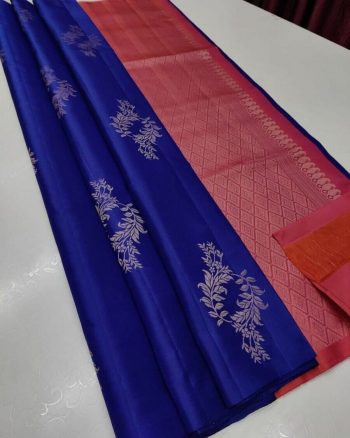 DESIGNER LICHI SILK JACQUARD WORK SAREE WITH UNSTITCHED BLOUSE BLUE