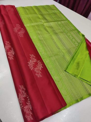 DESIGNER LICHI SILK JACQUARD WORK SAREE WITH UNSTITCHED BLOUSE RED