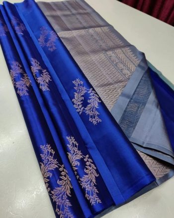DESIGNER LICHI SILK JACQUARD WORK SAREE WITH UNSTITCHED BLOUSE BLUE