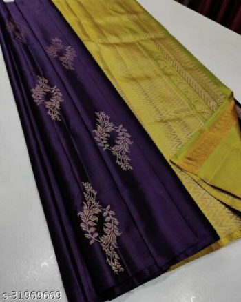 DESIGNER LICHI SILK JACQUARD WORK SAREE WITH UNSTITCHED BLOUSE PURPLE