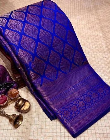 DESIGNER LICHI SILK JACQUARD WORK SAREE WITH UNSTITCHED BLOUSE BLUE