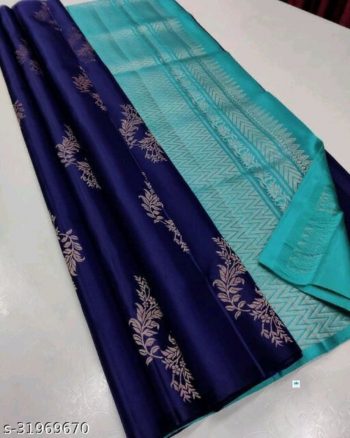 DESIGNER LICHI SILK JACQUARD WORK SAREE WITH UNSTITCHED BLOUSE NAVY BLUE