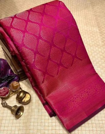 DESIGNER LICHI SILK JACQUARD WORK SAREE WITH UNSTITCHED BLOUSE PINK