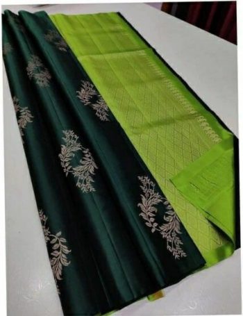 DESIGNER LICHI SILK JACQUARD WORK SAREE WITH UNSTITCHED BLOUSE GREEN