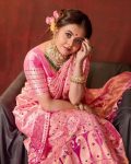 DESIGNER LICHI SILK JACQUARD WORK SAREE WITH UNSTITCHED BLOUSE PARTY WEAR WHOLESALE PRICE ETHNIC GARMENT (1)