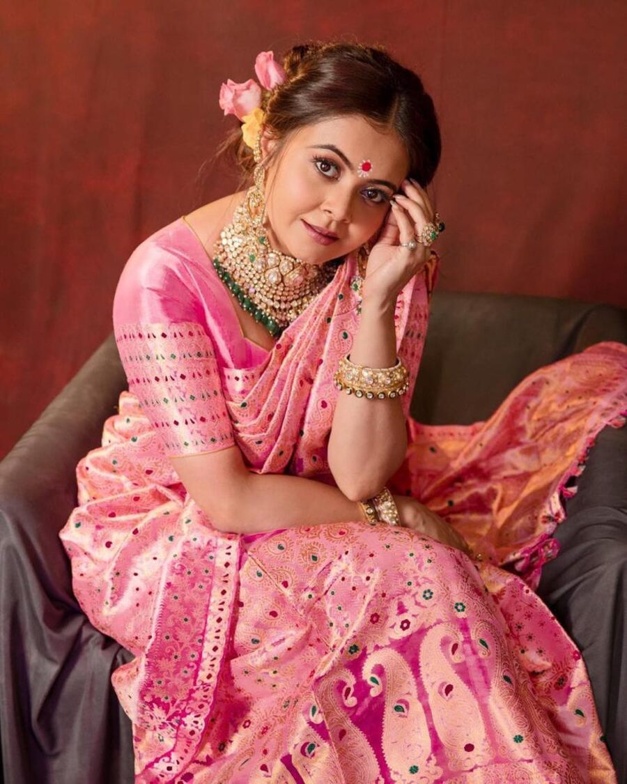 DESIGNER LICHI SILK JACQUARD WORK SAREE WITH UNSTITCHED BLOUSE PARTY WEAR WHOLESALE PRICE ETHNIC GARMENT (7)