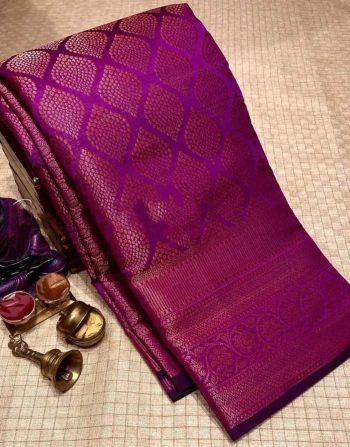 DESIGNER LICHI SILK JACQUARD WORK SAREE WITH UNSTITCHED BLOUSE PURPLE