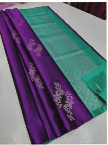 DESIGNER LICHI SILK JACQUARD WORK SAREE WITH UNSTITCHED BLOUSE PURPLE