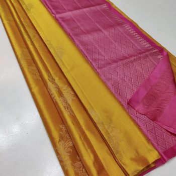 DESIGNER LICHI SILK JACQUARD WORK SAREE WITH UNSTITCHED BLOUSE YELLOW
