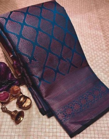 DESIGNER LICHI SILK JACQUARD WORK SAREE WITH UNSTITCHED BLOUSE TEAL