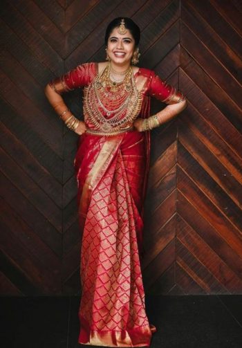 DESIGNER LICHI SILK JACQUARD WORK  SAREE WITH UNSTITCHED BLOUSE RED