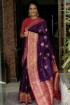 DESIGNER LICHI SILK JACQUARD WORK  SAREE WITH UNSTITCHED BLOUSE PURPLE