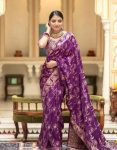 DESIGNER LICHI SILK JACQUARD WORK SAREE WITH UNSTITCHED BLOUSE PURPLE