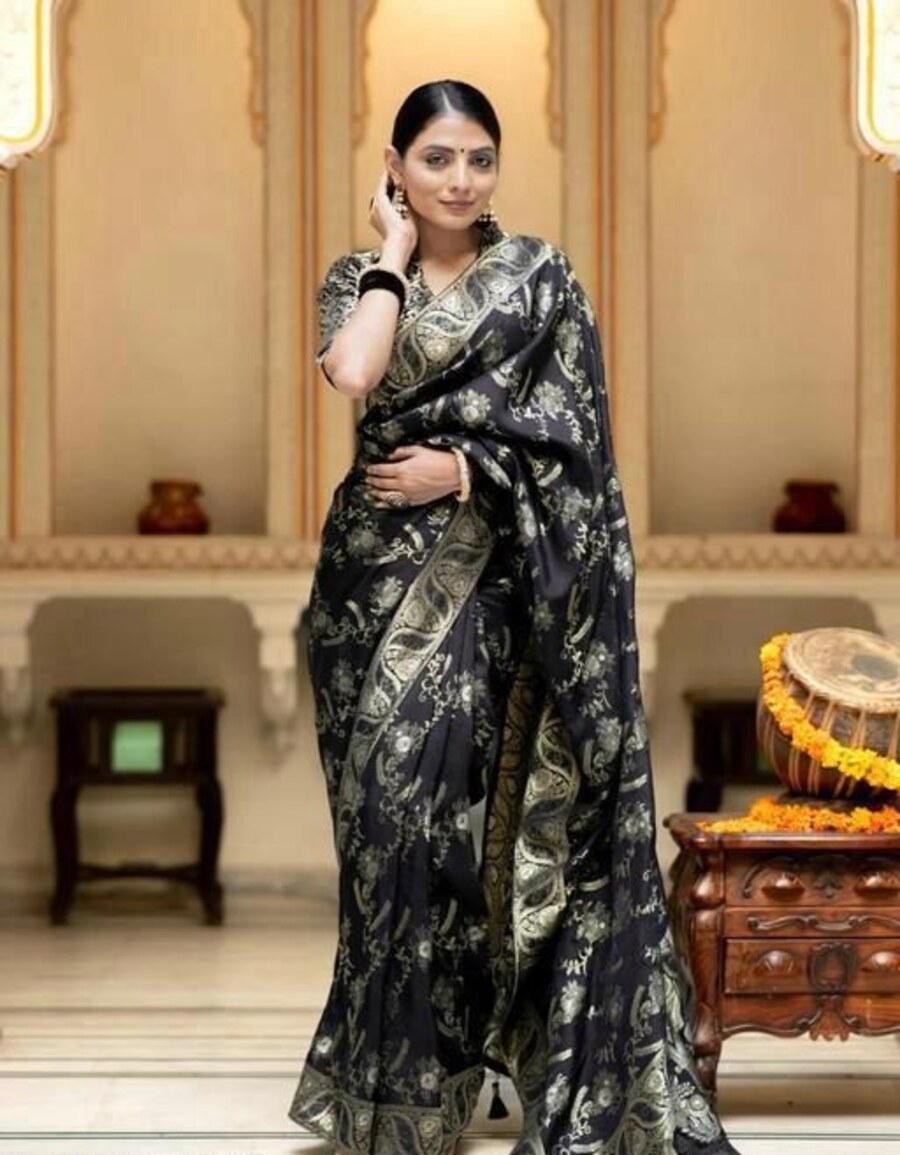 DESIGNER LICHI SILK JACQUARD WORK SAREE WITH UNSTITCHED BLOUSE WEDDING WEAR WHOLE SALE PRICE ETHNIC GARMENT (9)