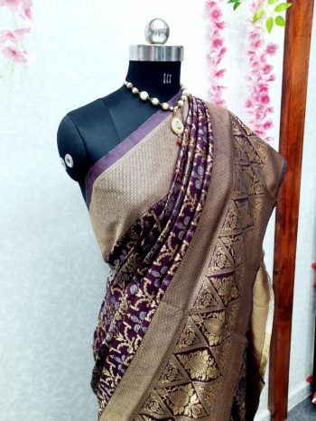 DESIGNER LICHI SILK JACQUARD WORK SAREE WITH UNSTITCHED BLOUSE  PURPLE