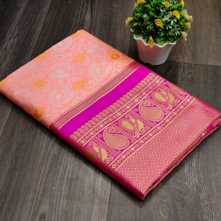 DESIGNER LICHI SILK JACQUARD WORK SAREE WITH UNSTITCHED BLOUSE WEDDING WEAR WHOLESALE PRICE ETHNIC GARMENT (1)
