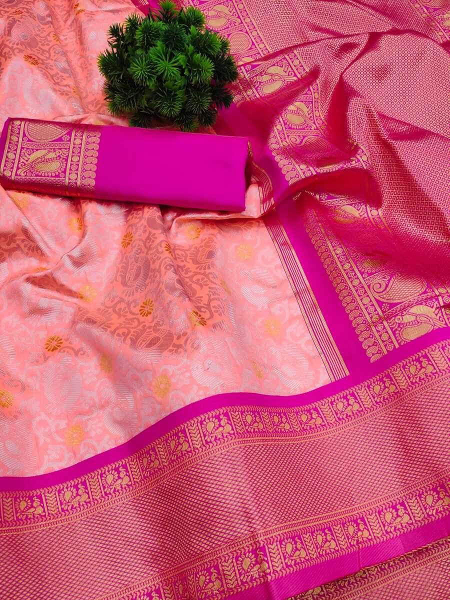 DESIGNER LICHI SILK JACQUARD WORK SAREE WITH UNSTITCHED BLOUSE WEDDING WEAR WHOLESALE PRICE ETHNIC GARMENT (4)