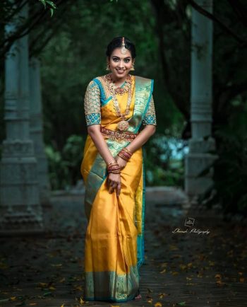 DESIGNER LICHI SILK JACQUARD WORK SAREE WITH UNSTITCHED BLOUSE YELLOW