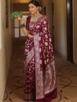 DESIGNER LICHI SILK JACQUARD WORK SAREE WITH UNSTITCHED BLOUSE WEDDING WEAR WHOLESALE PRICE ETHNIC GARMENT (75)