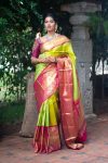 DESIGNER LICHI SILK JACQUARD WORK SAREE WITH UNSTITCHED BLOUSE GREEN