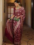 DESIGNER LICHI SILK JACQUARD WORK SAREE WITH UNSTITCHED BLOUSE WEDDING WEAR WHOLESALE PRICE ETHNIC GARMENT (75)