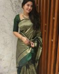 DESIGNER LICHI SILK JACQUARD WORK SAREE WITH UNSTITCHED BLOUSE GREEN
