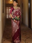 DESIGNER LICHI SILK JACQUARD WORK SAREE WITH UNSTITCHED BLOUSE WEDDING WEAR WHOLESALE PRICE ETHNIC GARMENT (75)