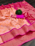 DESIGNER LICHI SILK JACQUARD WORK SAREE WITH UNSTITCHED BLOUSE WEDDING WEAR WHOLESALE PRICE ETHNIC GARMENT (9)