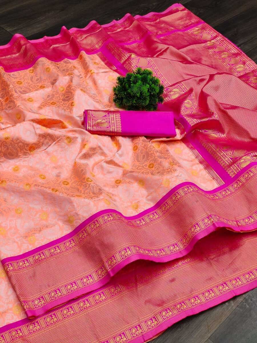 DESIGNER LICHI SILK JACQUARD WORK SAREE WITH UNSTITCHED BLOUSE WEDDING WEAR WHOLESALE PRICE ETHNIC GARMENT (9)