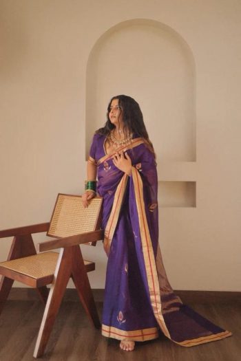 DESIGNER LICHI SILK JACQUARD WORK SAREE WITH UNSTITCHED BLOUSE PURPLE