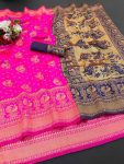 DESIGNER LICHI WORK WEAVING WORK SAREE WITH UNSTITCHED BLOUSE PINK