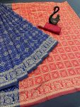 DESIGNER LICHI WORK WEAVING WORK SAREE WITH UNSTITCHED BLOUSE BLUE