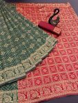 DESIGNER LICHI WORK WEAVING WORK SAREE WITH UNSTITCHED BLOUSE GREEN