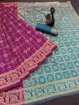 DESIGNER LICHI WORK WEAVING WORK SAREE WITH UNSTITCHED BLOUSE WINE