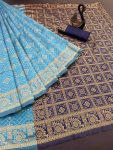 DESIGNER LICHI WORK WEAVING WORK SAREE WITH UNSTITCHED BLOUSE SKY
