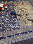 DESIGNER LICHI WORK WEAVING WORK SAREE WITH UNSTITCHED BLOUSE NAVY BLUE