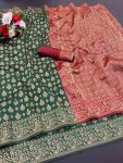 DESIGNER LICHI WORK WEAVING WORK SAREE WITH UNSTITCHED BLOUSE GREEN