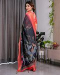 DESIGNER LINEN DIGITAL FLORAL PRINT RICH ZARI WOVEN BORDERS WORK SAREE WITH UNSTITCHED BLOUSE CASUAL WEAR WHOLESALE PRICE ETHNIC GARMENT (2)
