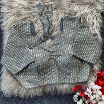 DESIGNER MONO BANGLORI MULTI SEQUENCE AND ZARI WORK STITCHED BLOUSE GREY