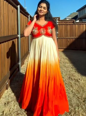 DESIGNER MUL MUL COTTON EMBROIDERY THREAD WORK GOWN ORANGE