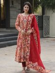 DESIGNER MUSLIN EMBROIDERY WITH DIGITAL PRINT WORK ANARKALI BOTTOM WITH DUPATTA MAROON