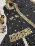 DESIGNER NATURAL CREPE EMBROIDERY SEQUENCE WORK TOP SHARARA WITH DUPATTA FESTIVE WEAR WHOLESALE PRICE ETHNIC GARMENT (4)