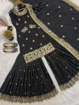 DESIGNER NATURAL CREPE EMBROIDERY SEQUENCE WORK TOP SHARARA WITH DUPATTA FESTIVE WEAR WHOLESALE PRICE ETHNIC GARMENT (4)