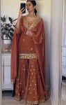 DESIGNER NATURAL CREPE EMBROIDERY SEQUENCE  WORK TOP SHARARA WITH DUPATTA ORANGE
