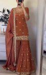 DESIGNER NATURAL CREPE EMBROIDERY SEQUENCE WORK TOP SHARARA WITH DUPATTA PARTY WEAR WHOLESALE PRICE ETHNIC GARMENT (3)