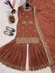 DESIGNER NATURAL CREPE EMBROIDERY SEQUENCE WORK TOP SHARARA WITH DUPATTA PARTY WEAR WHOLESALE PRICE ETHNIC GARMENT (3)
